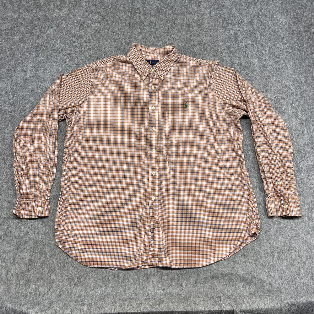 Ralph Lauren Shirt Mens 2XL Orange Green Plaid Button Down Long Sleeve Pony